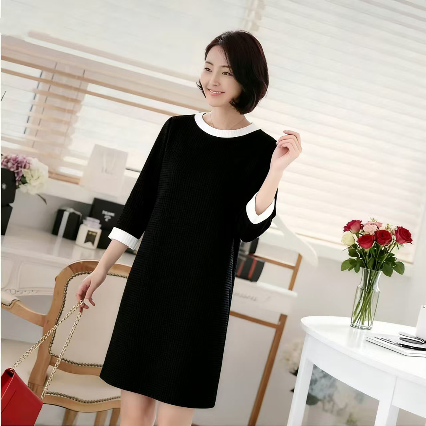 戈兰瑞新款春秋连衣裙遮肚显瘦女