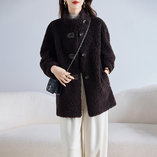 卡若维娅2025冬季新款羊剪绒皮草外套女颗粒绒高级感羊羔毛大衣
