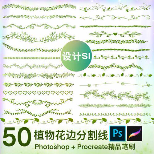 procreate笔刷ps笔刷植物花边分割线花边花纹手帐装饰线水印排版
