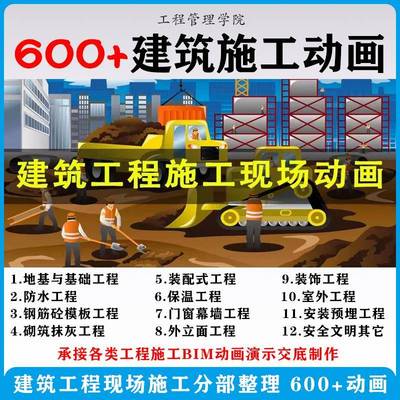 建筑施工动画一建二建现场工艺流程土建安装现场施工技术视频制作