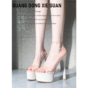 透明凉鞋女2026年夏季新款性感外穿一字带细跟防水台高跟鞋配裙子