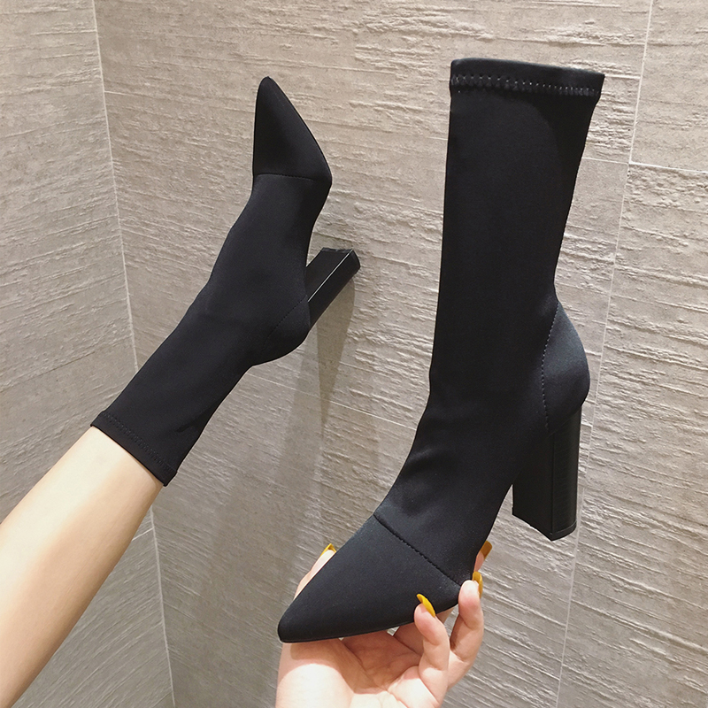 2025秋季新款瘦瘦靴弹力粗跟
