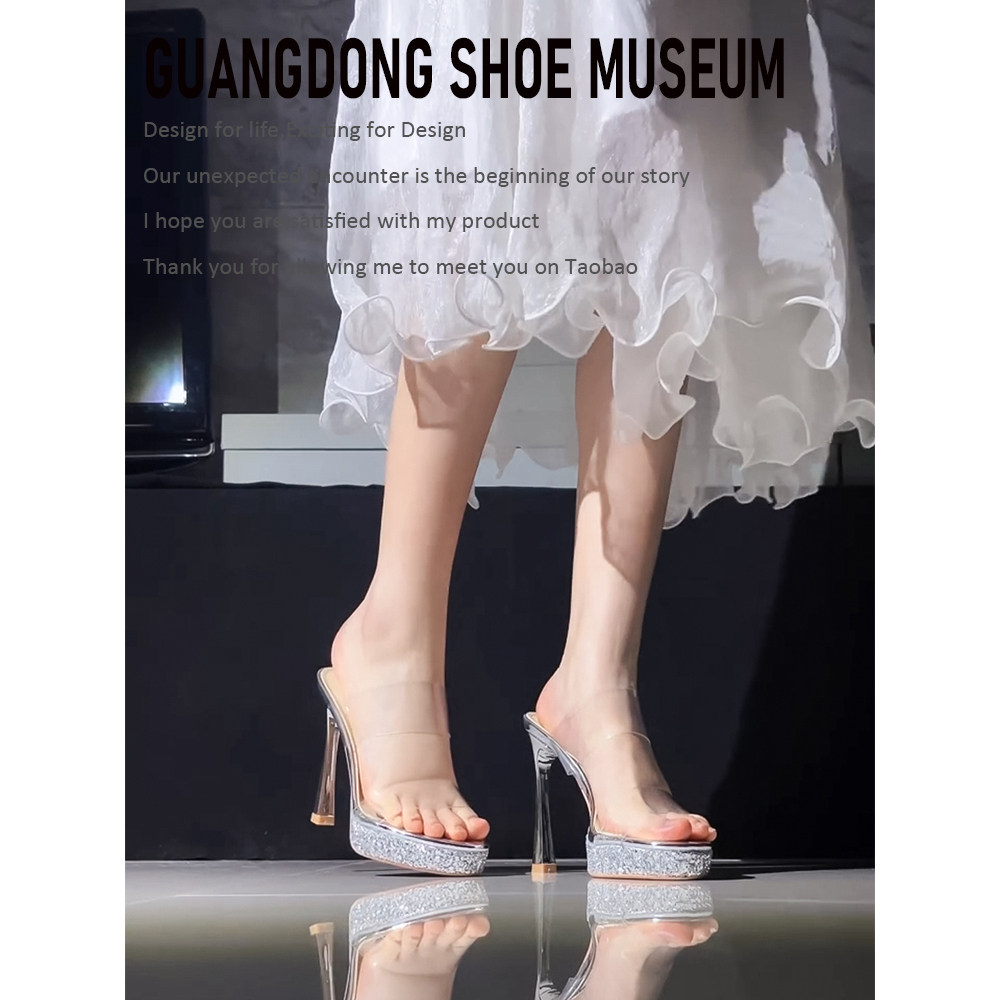 2026年夏季新款透明带高跟鞋女防水台细跟一字拖女外穿露趾凉拖鞋