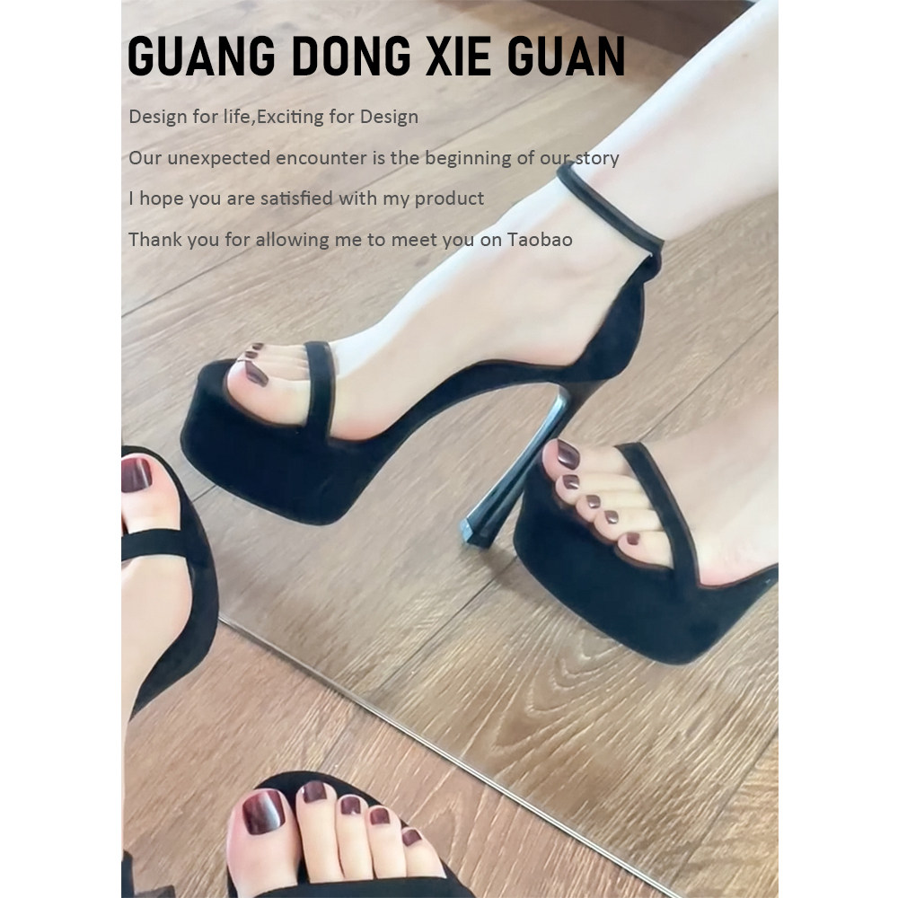 2026年夏季新款一字带凉鞋女细跟厚底防水台黑色性感绝美超高跟鞋