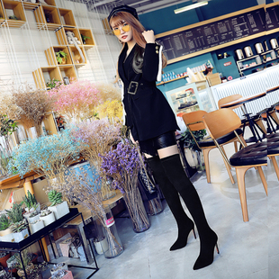 2025新款秋冬季长靴女过膝弹力靴高跟长筒靴尖头细跟瘦瘦加绒靴子