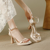 女增高防水台厚底显瘦露趾凉鞋 小个子一字带扣高跟鞋 新款 2026夏季