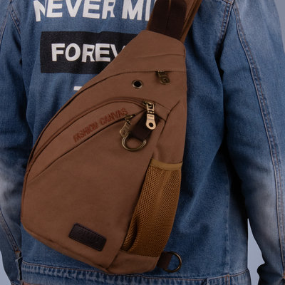 男士帆布大容量通勤斜挎胸包