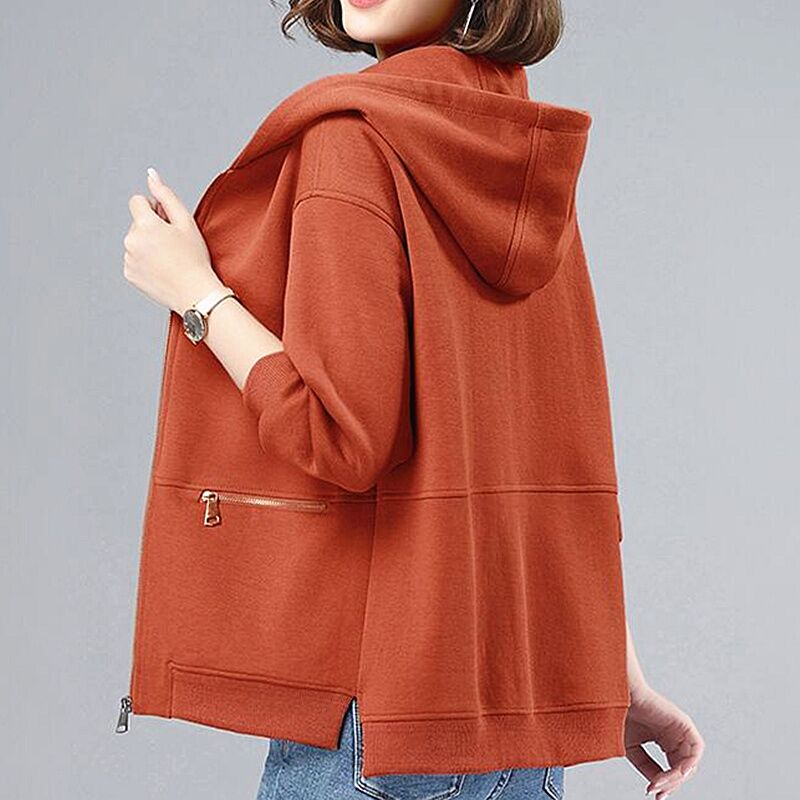 大码卫衣胖妈妈春秋薄款连帽外套