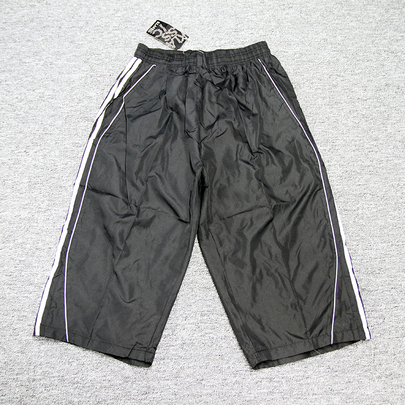 外单夏季男士户外双层网衬运动马裤滑面拼接白杠宽松速干七分短裤