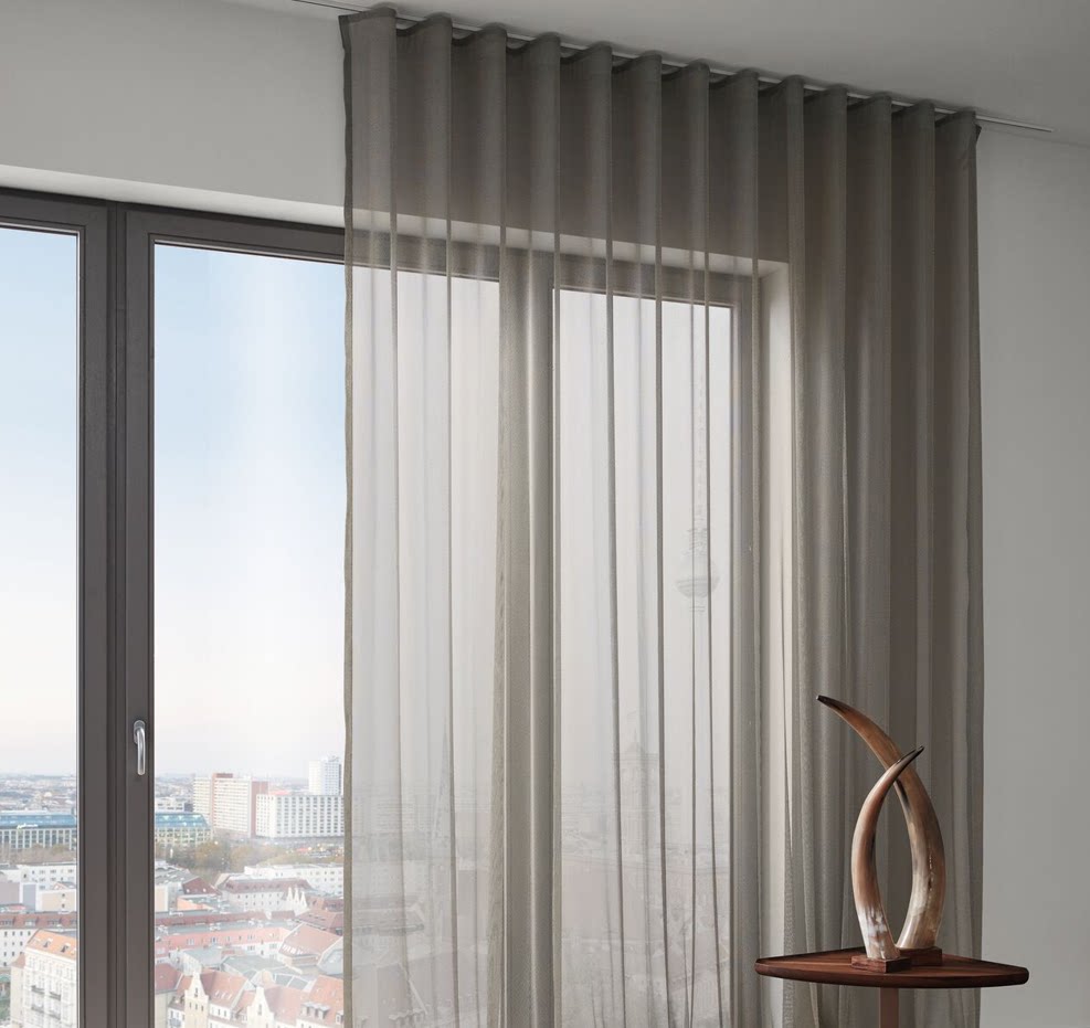 德国原装进口jab窗帘纱现代简约透明格子状客卧室落地飘窗挂钩式