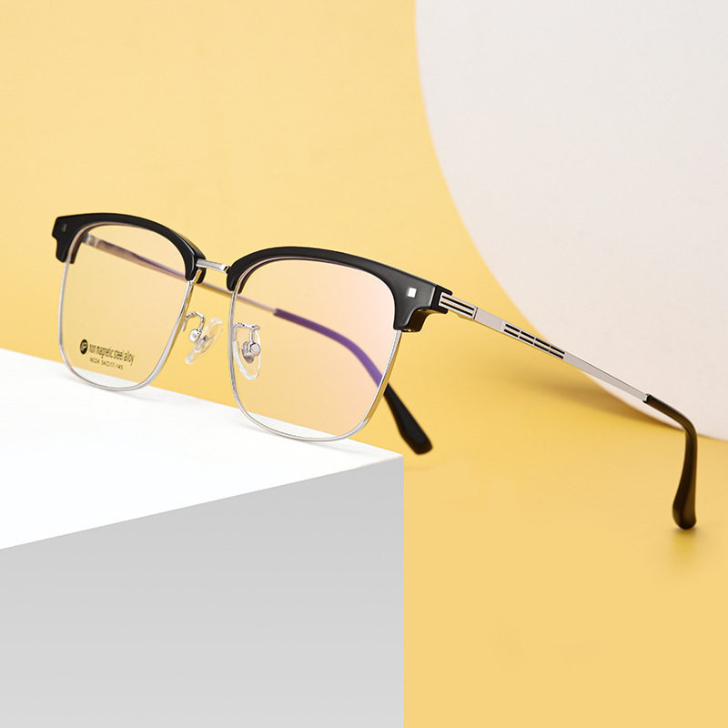 新款复古眼镜框金属商务眼镜架近视眼镜男板材全框黑色丹阳