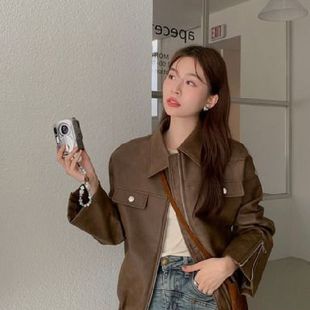 美式复古棕色皮衣外套女2026秋季新款小个子高级感pu皮机车夹克女