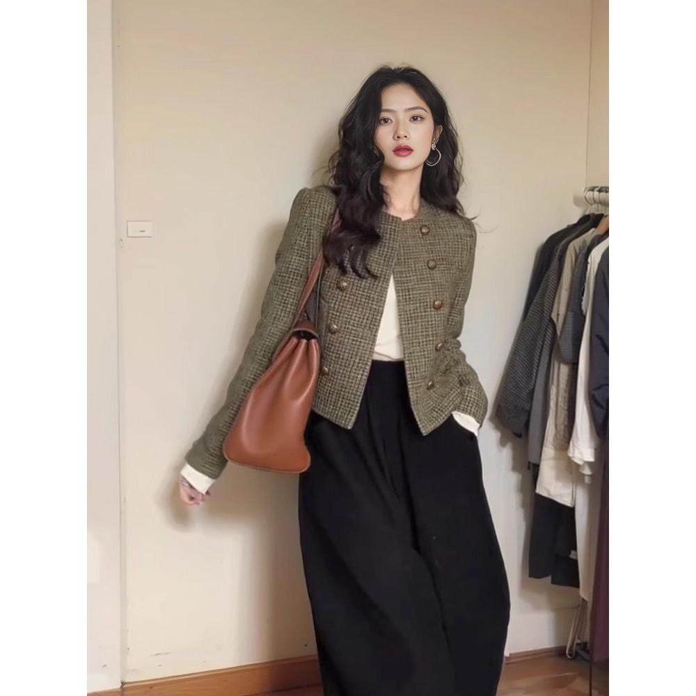 小香风粗花呢外套小个子春秋装2026年新款女复古法式短款上衣百搭,女装/女士精品,短外套,淘宝优惠券,粉丝福利购,淘宝优惠卷