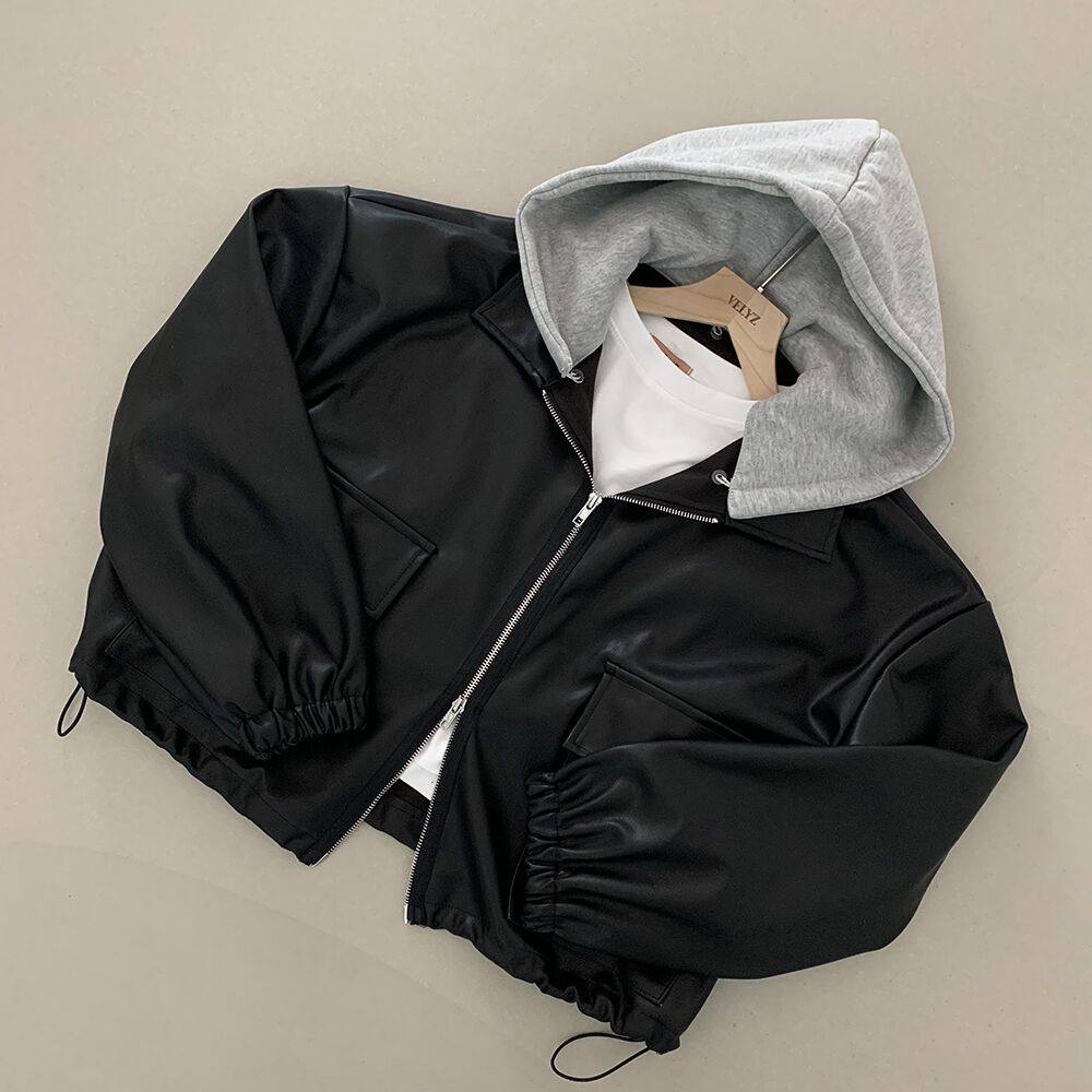 韩国chic秋冬复古洋气拉链大口袋休闲宽松百搭短款连帽皮衣外套女,女装/女士精品,皮衣,淘宝优惠券,粉丝福利购,淘宝优惠卷