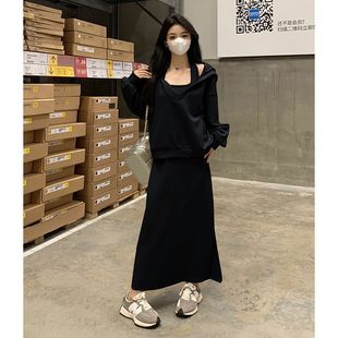 秋季新款洋气减龄显瘦套装女大码卫衣遮肉两件套连衣裙子胖MM女装