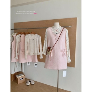 楞之岛2025秋冬新款毛呢粉色保暖厚实减龄背带连衣裙短小个子女