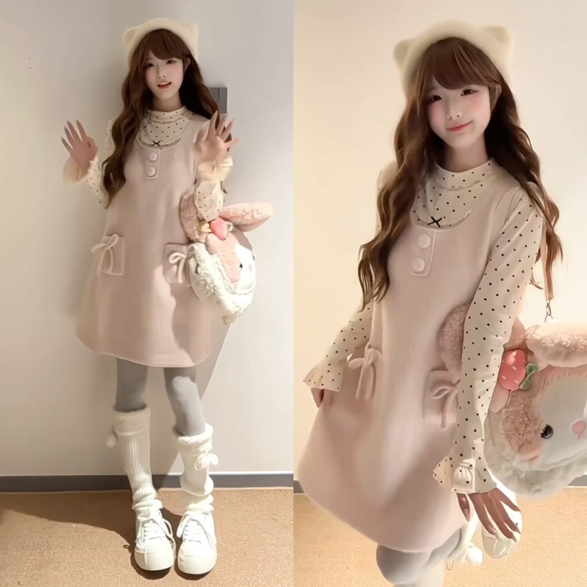 春秋2026波点打底衫粉色背心连衣裙子女巨好看一整套韩系穿搭短裙,女装/女士精品,时尚套装,淘宝优惠券,粉丝福利购,淘宝优惠卷