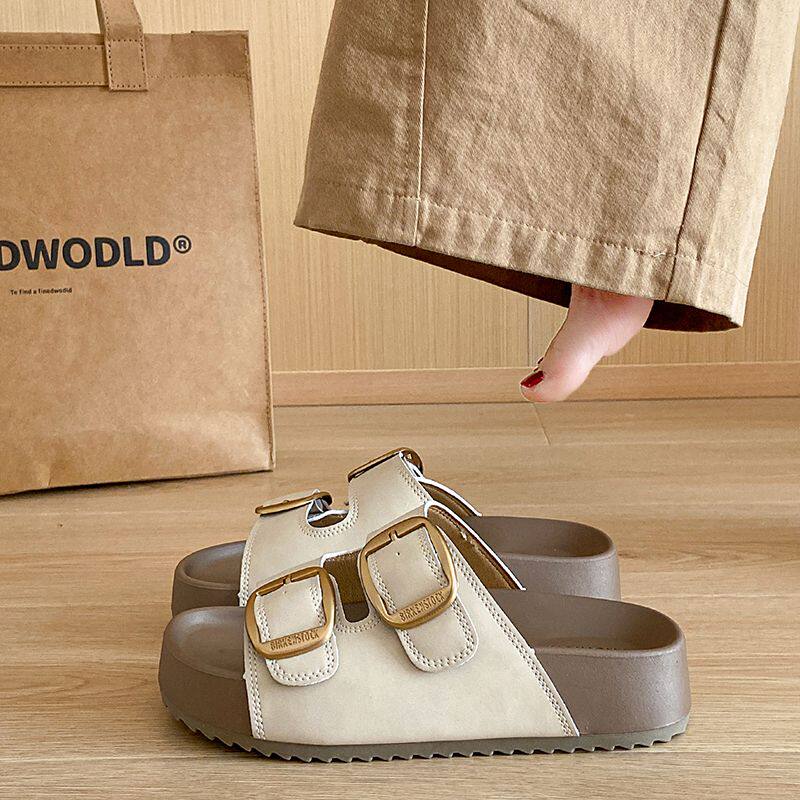 勃肯软木拖鞋男女平底防滑沙滩夏季磨砂皮复古博肯半拖