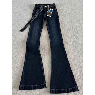 美式复古水洗辣妹设计直筒牛仔裤女秋季新款显瘦修身弹力微喇长裤