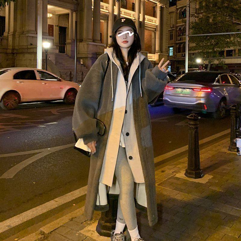 韩国chic2025秋冬新款长款连帽裙外套羊羔绒百搭宽松时尚外套ins,女装/女士精品,短外套,淘宝优惠券,粉丝福利购,淘宝优惠卷