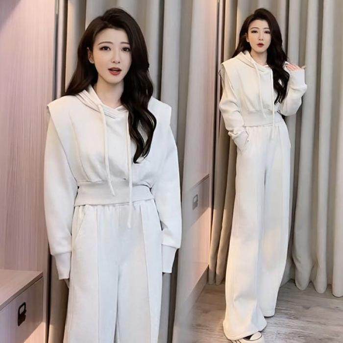 秋季高级感运动服套装女气质宽松假两件连帽卫衣时尚阔腿裤两件套,女装/女士精品,时尚套装,淘宝优惠券,粉丝福利购,淘宝优惠卷