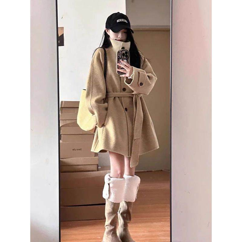 卡其色呢子大衣女秋冬2026新款毛呢外套高级感小个子短款韩系气质,女装/女士精品,毛呢外套,淘宝优惠券,粉丝福利购,淘宝优惠卷