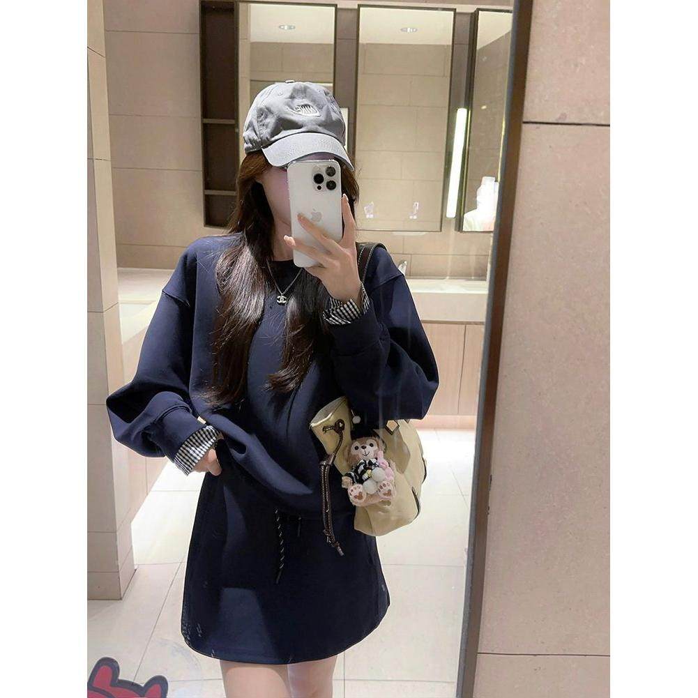 现货条纹披肩叠穿韩系宽松长袖卫衣高腰抽绳半身裙女早秋两件套,女装/女士精品,时尚套装,淘宝优惠券,粉丝福利购,淘宝优惠卷