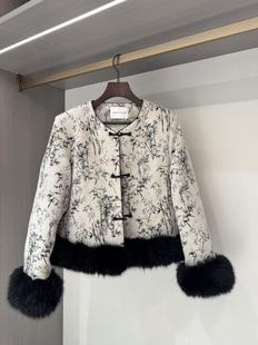 十三行2025秋冬气质富贵大女主新中式国风盘扣拼接毛毛羽绒外套