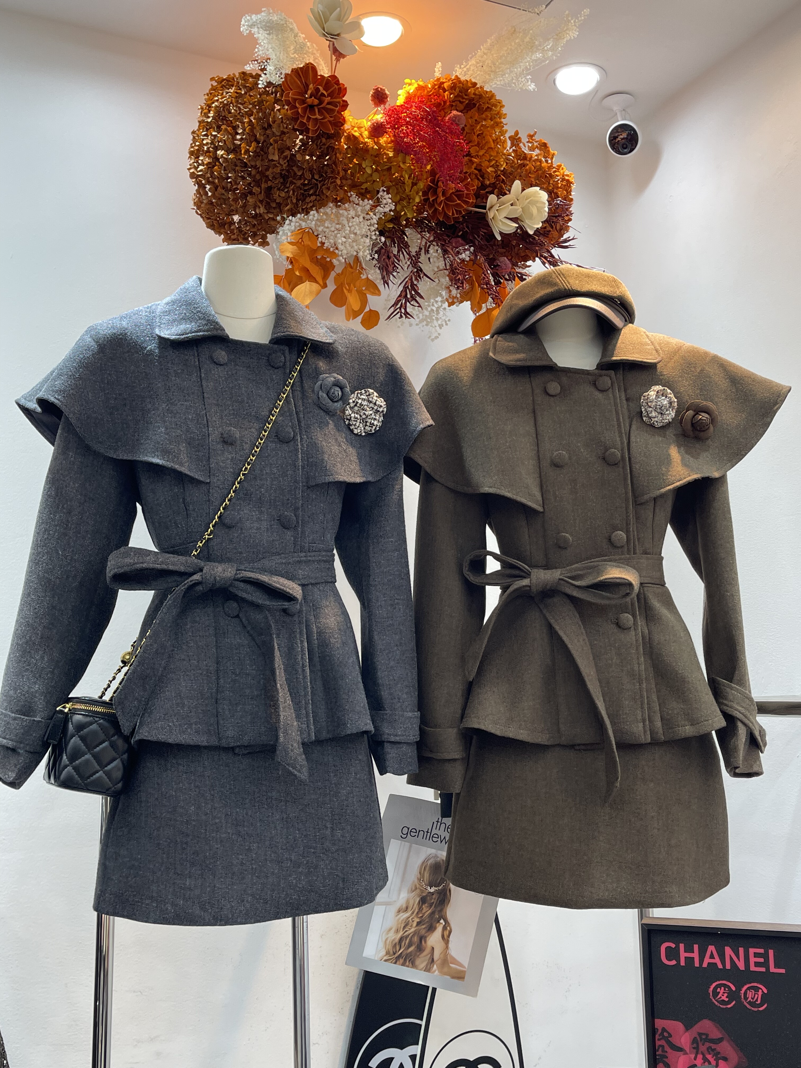 十三行2025秋季气质千金名媛斗篷山茶花系带收腰西装外套半裙套装,女装/女士精品,时尚套装,淘宝优惠券,粉丝福利购,淘宝优惠卷