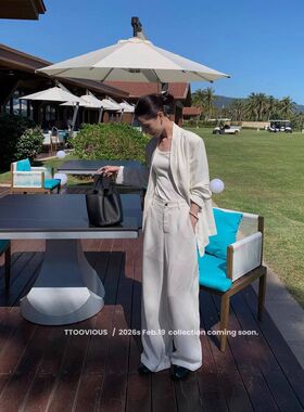 TTOOVOUIS 春季新款2481-82单排扣可拆卸袖子西装外套休闲裤套装