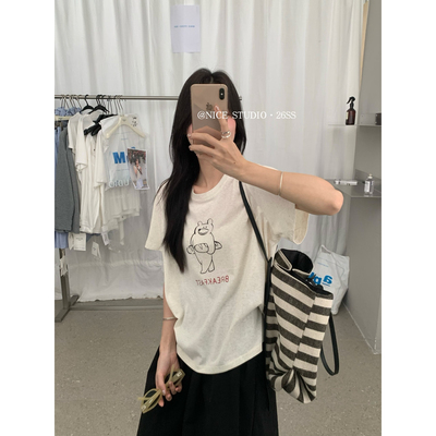奶思家NICE STUDIO-2026夏上新韩版面包小熊宽松百搭短袖T恤63868