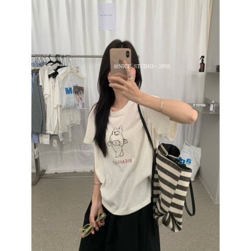 奶思家NICE STUDIO-2026夏上新韩版面包小熊宽松百搭短袖T恤63868