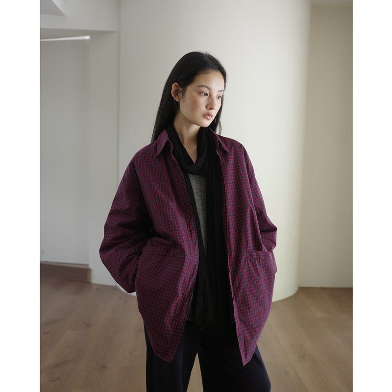 EVERTRUE2025羽绒格子衬衫女秋冬