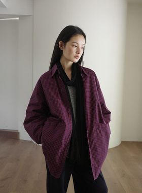 EVERTRUE 2025羽绒格子衬衫女秋冬新款长袖加厚宽松开衫上衣61855