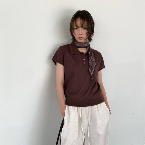 6UP 2026夏季新款韩系氛围感polo领毛衣女百搭慵懒纯色上衣60388