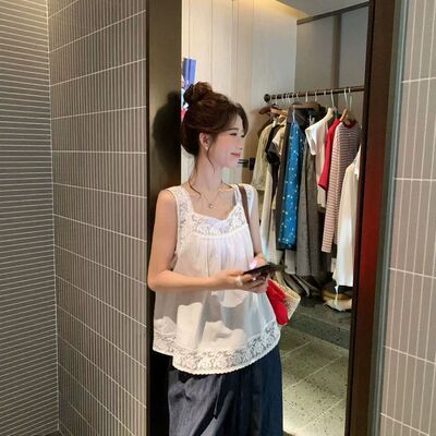 苏珊SUSAN 方领时尚透气蕾丝小吊带女2026夏季新款花边上衣5575S