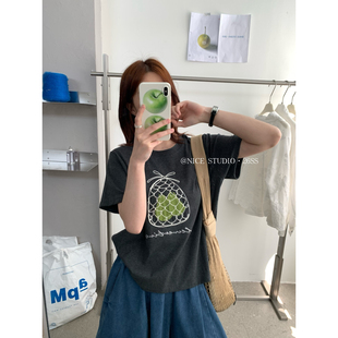 韩系雪梨图案休闲百搭短袖 2026夏季 T恤女1218 STUDIO 奶思家NICE