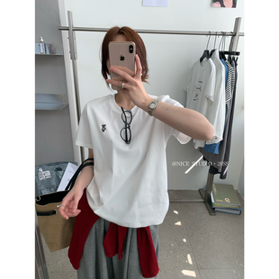 奶思家NICE 26年夏上新韩系简约刺绣小熊圆领短袖 T恤1209 STUDI