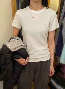 现货EVERTRUE短袖圆领T恤女2025冬季新款韩版针织纯色宽松30003