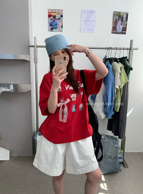 奶思家NICE STUDIO-2026夏上新韩系蝴蝶结Kitty猫短袖T恤女w63801