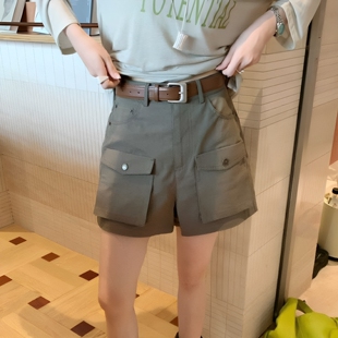 苏珊SUSAN A字版牛仔短裤显瘦设计感工装休闲短裤配腰带839H