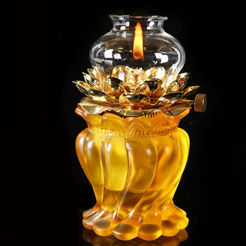 水晶莲花酥油灯家用液体防风