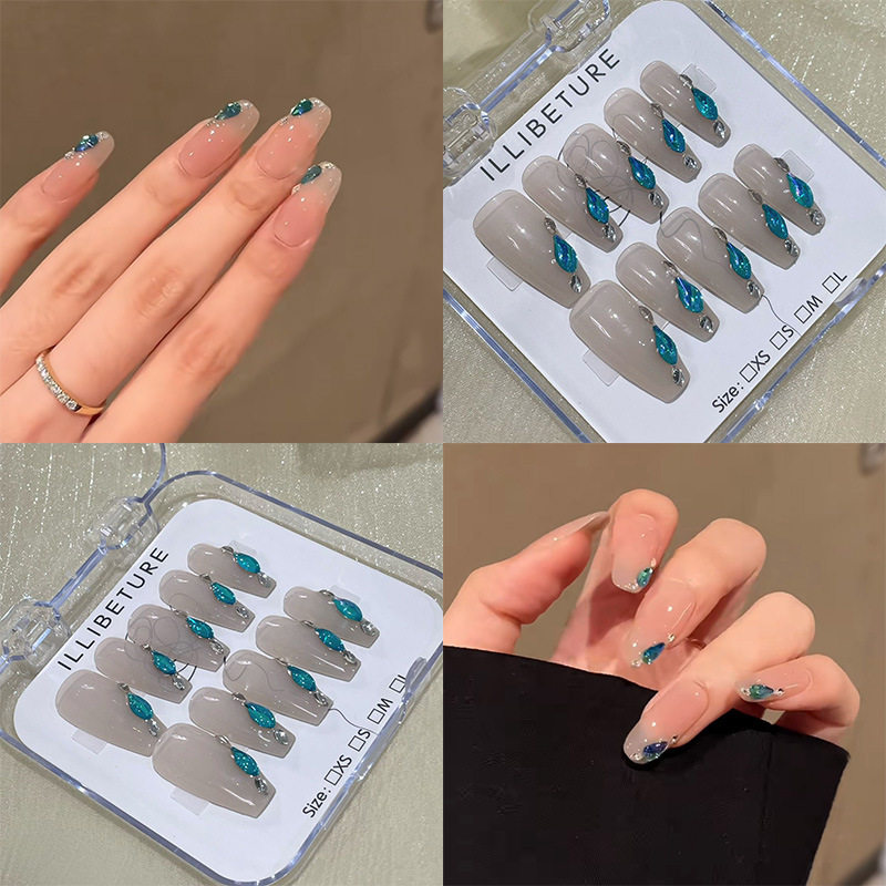 中T冰透钻石孔雀冰蓝穿戴甲