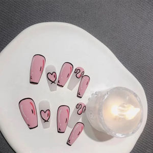 纯手工穿戴甲粉色涂鸦漫画少女心长款显白可拆卸美甲假指甲贴片