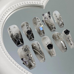 新中式国风穿戴甲手工仙气清平调清冷感复古风高级感小众显白美甲