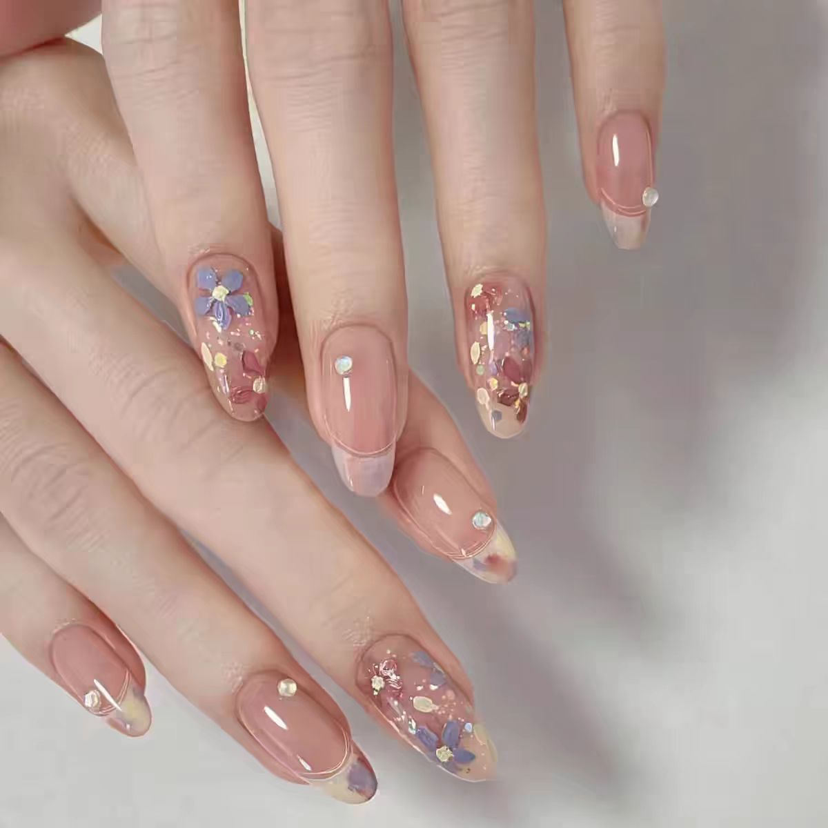 杏仁甲绘油画花花穿戴甲