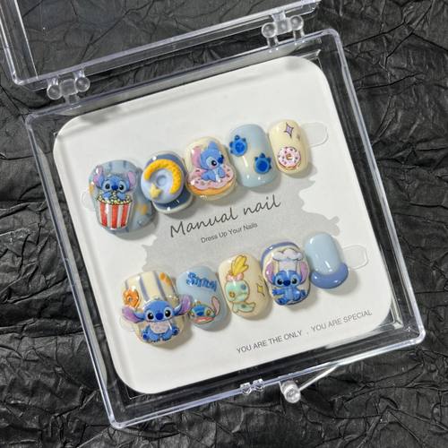 蓝色可拆卸图案短款显白童趣甲片