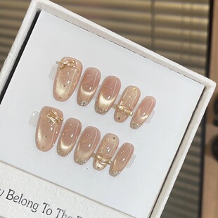 气质金粉少女纯手工穿戴甲轻奢显白假指甲贴穿戴美甲可拆卸温柔