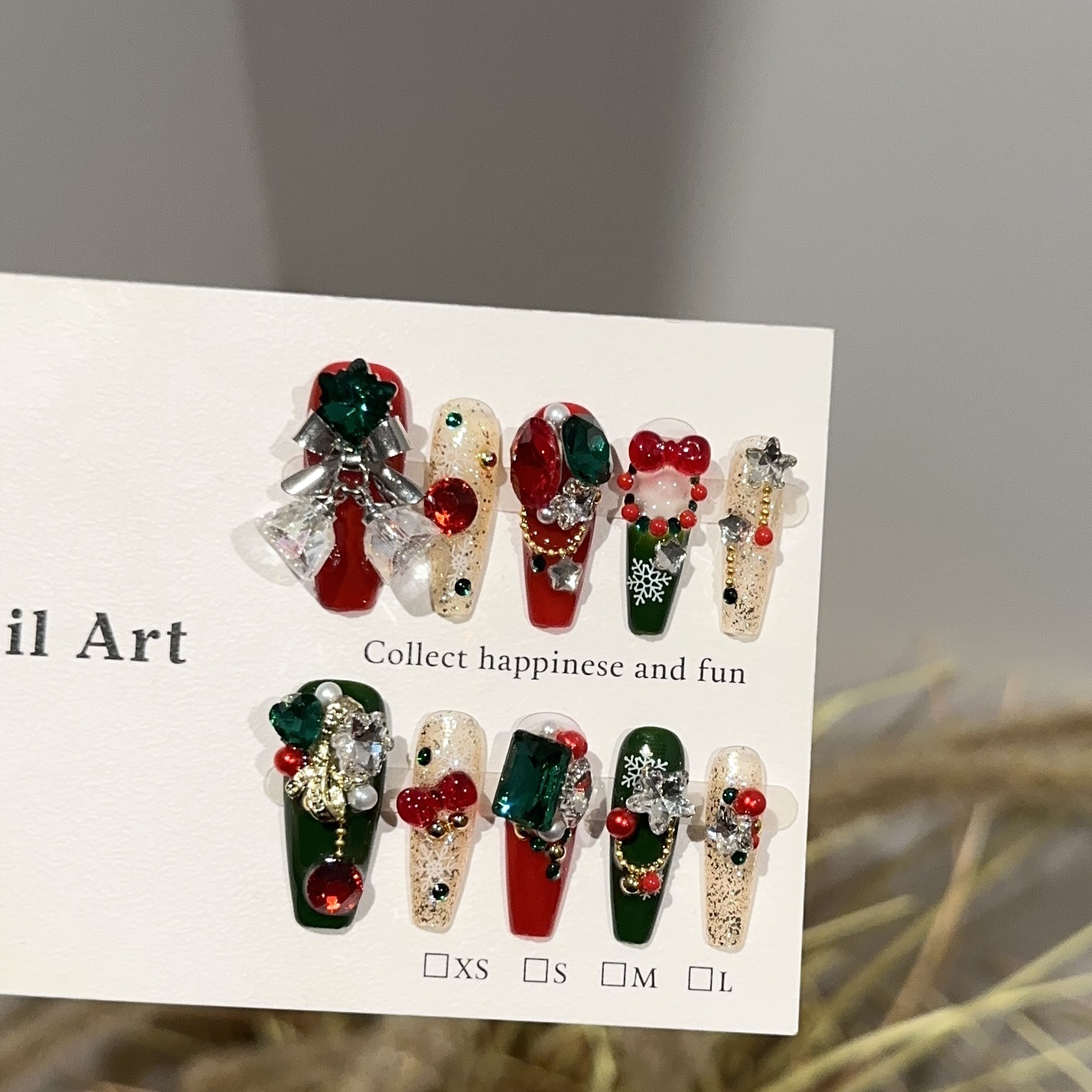 圣诞快乐新年红爆闪猫眼穿戴甲