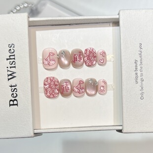 日常可拆卸轻奢美甲贴片 高级温柔纯手工穿戴甲可爱甜心小清新短款